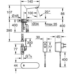 Resim Grohe Euroeco Cosmopolitan E Ankastre Tek Girişli Fotoselli Lavabo Bataryası 
