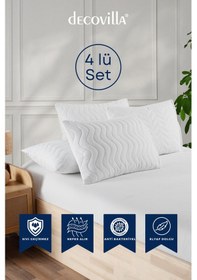 Resim Micro Kapitone Yastık Alezi Sıvı Geçirmez 4 Lü Set Yastık Koruyucu 50x70 Beyaz 