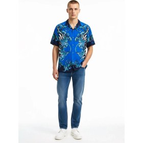 Resim Versace Jeans Couture Mavi Erkek Apaş Relaxed Karma Desenli Gömlek Mıx Zebra Barocco Shırt 