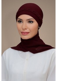 Resim Hürrem Bone Bordo Pratik Hazır Geçmeli Tesettür Bone Sandy Kumaş Örgülü Güllü (545490915) Bordo 