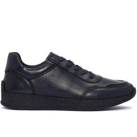 Resim Men's Navy Blue Lace-Up Leather Sneaker 