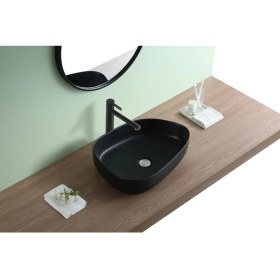 Resim Puroser Troya Matt Black Tezgah Üstü Seramik Lavabo 