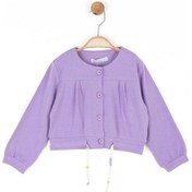 Resim Kız Bebek Pamuklu Belden Büzgülü Düğmeli Hırka-14086 Mor 