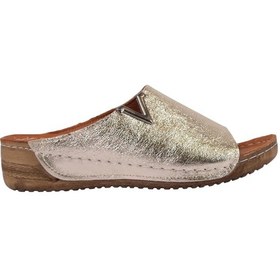 Resim Hakiki Deri Yumuşak Taban Rahat Günlük Kadın Terlik Napa-211 Gold 