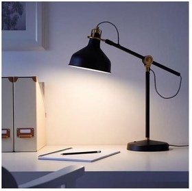 Resim IKEA Çalışma Lambası,MeridyenDukkan Siyah Renk Gold Detay 19 cm Metal Masa Lambası 