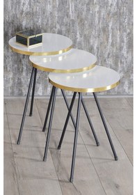 Resim Zigon Sehpa Siyah Metal Ayak Çift Altın Beyaz 1078 Beyaz 