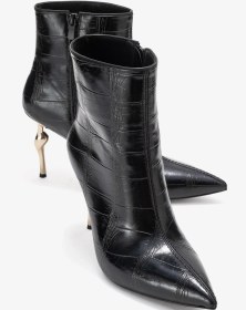 Resim Luvi Shoes Crısta Siyah Baskı Sivri Burunlu Kadın Topuklu Bot Siyah Kroko 