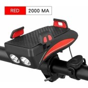 Resim GongtuShop Kırmızı 2000MAH Tarzı 400 Lümen Bisiklet Işık Bisiklet El Feneri LED Işlevli 4 1 Bisiklet Kornası Tutucu Güç Bankası Bisiklet Ön Lamba Telefon Standı Tutucu (Yurt Dışından) 