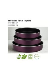 Resim 3lü Granit Yuvarlak Fırın Tepsisi Seti - Mürdüm Mürdüm 