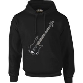 Resim Gitar - Bass Siyah Erkek Fermuarsız Kapşonlu - Siyah / 3XL 