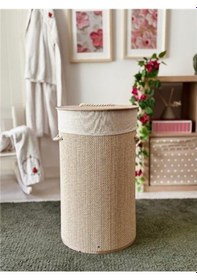 Resim Akayev Beige Hasır Yuvarlak Çamaşır Sepeti Beyaz 