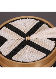 Resim Bali Boncuklu Bambu Saklama Kutusu M 17x17 Cm Beyaz 