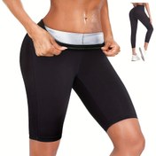 Resim 1 adet Kadın Yüksek Bel Nefes Alabilen Sauna Terlik Şort - Bel Desteği, Esnek Polyester-Spandex Karışımı, Elastik Bel Bandı ile Bağcıklı, Fitness Tutkunları için Egzersiz Şortları, Egzersiz Şortları | Ayarlanabilir Konfor | Pürüzsüz Dokulu, Egzersiz Şortları 