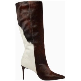Resim Castle Black Black Suede Studio Ember 80 Kahverengi Cow-print Pony Hair Diz Altı, Sivri Burun Ince Topuklu Çizme 38 