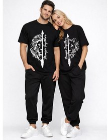Resim Sevgili Kombini Oversize Çift Tişört Unisex Matching Couple Stron Siyah 