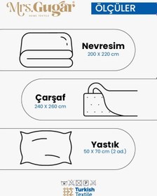 Resim Mrs.Gugar Çift Kişilik Saten Çizgili Pudra Nevresim Takımı Pudra 