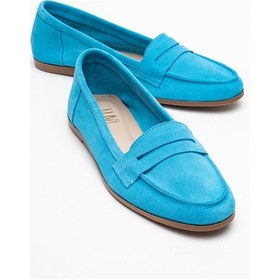 Resim Luvi Shoes F02 Açık Mavi Süet Hakiki Deri Kadın Loafer Ayakkabı Açık Mavi 