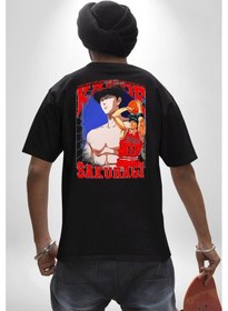 Resim Sakuragi Kaede Slam Dunk Basketbol Anime Pamuklu Unisex Oversize Sırt Dijital Baskılı Siyah T-shirt Siyah 