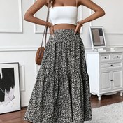 Resim Kadınlar İçin Şık Çiçek Desenli Yüksek Bel Etek - A Kesim Akıcı Maksi Etek, Esnemez Polyester Kumaş, Makinede Yıkanabilir, Kolsuz Kırpma Üst ve Sandalet ile Günlük Kıyafetler için Mükemmel 