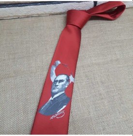 Resim Kırmızı Atatürk Kravat Resmi Açık Gri 