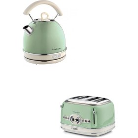 Resim Ariete 2 Yıl Vintage Kettle ve Iki Hazneli Ekmek Kızartma Makinesi Yeşil 50 Hz Bej 220 - 240 V 2000 W ve A 