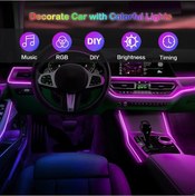 Resim Led Araç İç Ortam Şerit Işıkları Rgb Fiber Optik Atmosfer Neon Aydınlatma Kiti W/app Uzaktan Kumanda Oto Dekoratif Lambalar 1 İn 1 2m Usb App 