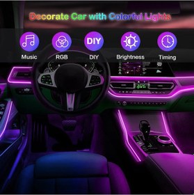 Resim Led Araç İç Ortam Şerit Işıkları Rgb Fiber Optik Atmosfer Neon Aydınlatma Kiti W/app Uzaktan Kumanda Oto Dekoratif Lambalar 1 İn 1 2m Usb App 