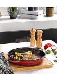 Resim Schafer Guss Chef Döküm Yuvarlak Grill Tava Çift Kulplu 28cm-1 Parça Kırmızı 