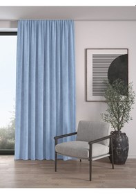 Resim Kadife Dokulu Ekstrafor Büzgülü Gök Mavisi Yüksek Kalite Fon Perde Tek Kanat Gök Mavisi 