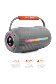 Resim Powerway Beatbox Gri Led Işıklı Dayanıklı Ses Bombası Usb Sd Aux Fm Radyo Bluetooth Hoparlör 