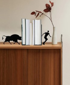 Resim Figured Decorative Metal Book Holder, Book Support, Book Organizer, Gift Black cat, Bike, Elephant Ballerina, Giraffe, Reading - Bull 