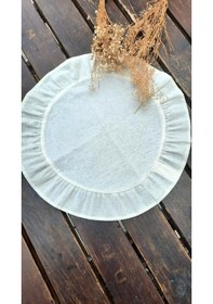 Resim 60 Cm Yuvarlak Pileli Runner - Sehpa Zigon Örtüsü - Masa Ortası Örtü - Keten Runner - 1 Adet Açık Bej 