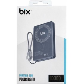 Resim Bix Pb118 10000 Mah 20w Hızlı Şarj Dahili Kablolu Powerbank Gri Açık Gri 