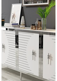 Resim Ka1801bs Tuna Konsol, Tv Sehpası Beyaz-sılver 180cm Beyaz-sılver 