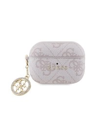 Resim Apple Uyumlu AirPods Pro 2 Kılıf Guess Lisanslı 4g Desenli Taşlı 4g Süs Zincirli Pembe 