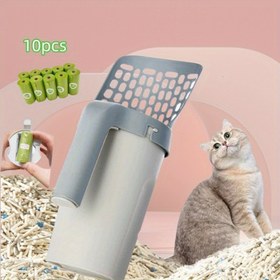 Resim Entegre Atık Torba Dağıtıcılı 10 Adet Kedi Kumu Kürek Seti - Dayanıklı PP Malzeme - Verimli Temizlik İçin Evcil Hayvan Kedi Süzgeci - Tüm Kedi Irkları İçin Uygun 