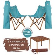 Resim Bag The Joy Kahverengi İskelet Turkuaz Kılıf 70x70x55 CM Kahverengi Masa Ahşap Katlanır Masa Sandalye Seti 