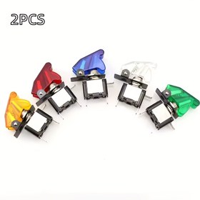 Resim 2 adet LED Toggle Anahtarı Koruyucu Kapak ile, 12V 20A SPST Rocker Kontrol On/Off Anahtarı Otomotiv Kullanımı için, Bakır Temas, Alüminyum Gövde, Elektronik Bileşenler Yok, Ana Kart Yok, Araba Anahtarı 
