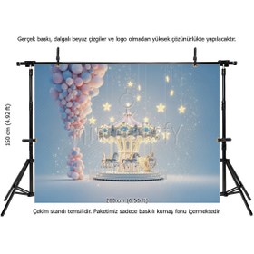 Resim Minimalisfy Masalsı Atlıkarınca Yıldızlar Temalı Çocuk Doğum Günü Partisi 200x150cm Fotoğraf Arka Fonu 