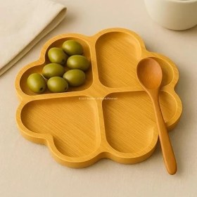Resim Bambu Sunum Tabağı Çerezlik Doğal Ahşap Şık ve Dayanıklı Sunumluk (Yonca) 