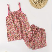 Resim Kadınlar için şık ve taze çiçek desenli cami pijama takımı, hafif, bol kesimli seksi gece kıyafeti ile iki parça içerir. 