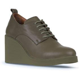 Resim Bueno Shoes Haki Deri Kadın Dolgu Topuklu Ayakkabı 01wz8300 