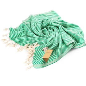 Resim YURTLU'S Sapphire Sands Series Turkish Beach Towel Pre-Washed 38"x72" Quick Dry and Highly Absorbent Oversized Sand-Free Stylish and Versatile for Beach, Spa, and Home Light 100% Cotton Peshtemal - Green 