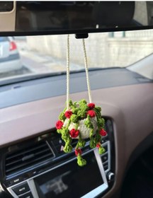Resim brynzaconcept Amigurumi Kırmızı Sukulent El Emeği Araba Süsü, Araba Hediyesi, Araba Ayna Süsü 