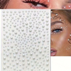 Resim 325 adet 3D Yüz Takıları Sticker - Ev Dekorasyonu İnciler, Y2K Müzik Festivali Makyajı, Parti ve Günlük DIY Yüz, Gözler, Saç, Boyun, Kollar, Tırnak Dekorasyonu için Parıldayan Beyaz Taşlar 