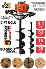 Resim Germany Style GRMPRO630 3.1 HP 63 CC Turbo Benzinli Toprak Burgu Makinesi Çift Uçlu 20 CM -15 CM 