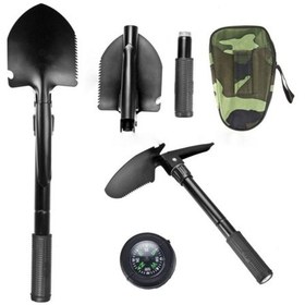 Resim Pusulalı Katlanır Kazma Kürek Seti Acil Durum Deprem Kamp Aleti 