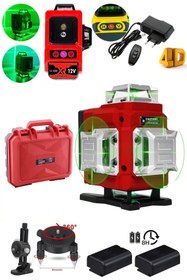 Resim Badem10 Çizgi Lazer Terazi 4D 2 Batarya Otomatik Seviye Ölçüm Cihazı Yeşil Lazeri Hizalama Tek ve Birlikte 