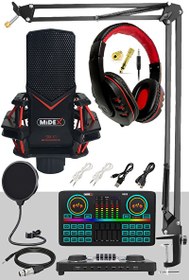 Resim Midex GMX-1 Effective Set Condenser Mikrofon Ses Kartı Kulaklık Canlı Yayın Paketi 