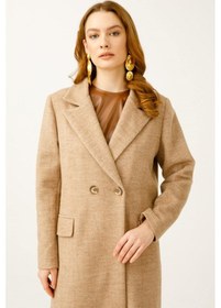 Resim Esswaap Balıksırtı Yün Kumaş Manto Camel-camel Camel 